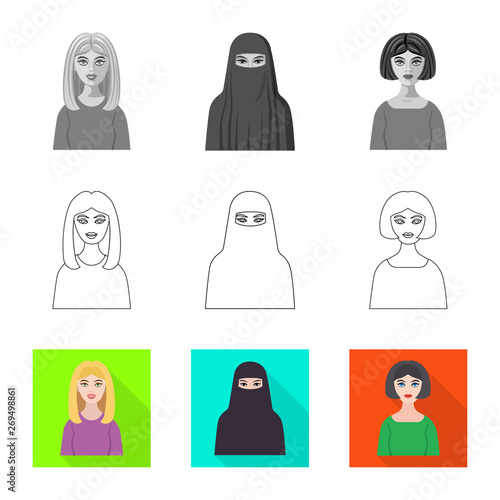 Isolated object of hairstyle and profession  symbol. Set of hairstyle and character  stock vector illustration.