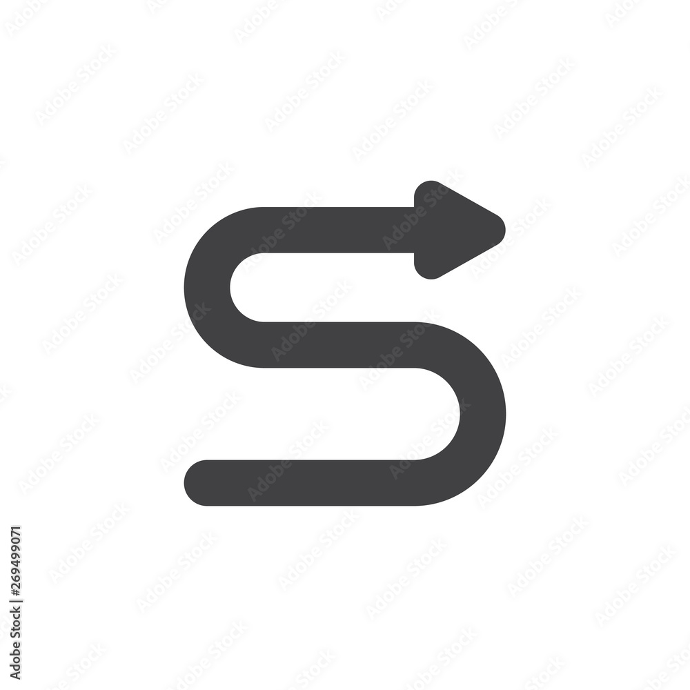 Curved arrow right vector icon. filled flat sign for mobile concept and web design. Right direction arrow glyph icon. Symbol, logo illustration. Vector graphics Curved arrow right vector icon. filled flat sign for mobile concept and web design. Right direction arrow glyph icon. Symbol, logo illustration. Vector graphics