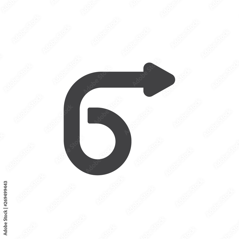Curved arrow right vector icon. filled flat sign for mobile concept and web design. Right directional arrow glyph icon. Symbol, logo illustration. Vector graphics Curved arrow right vector icon. filled flat sign for mobile concept and web design. Right directional arrow glyph icon. Symbol, logo illustration. Vector graphics