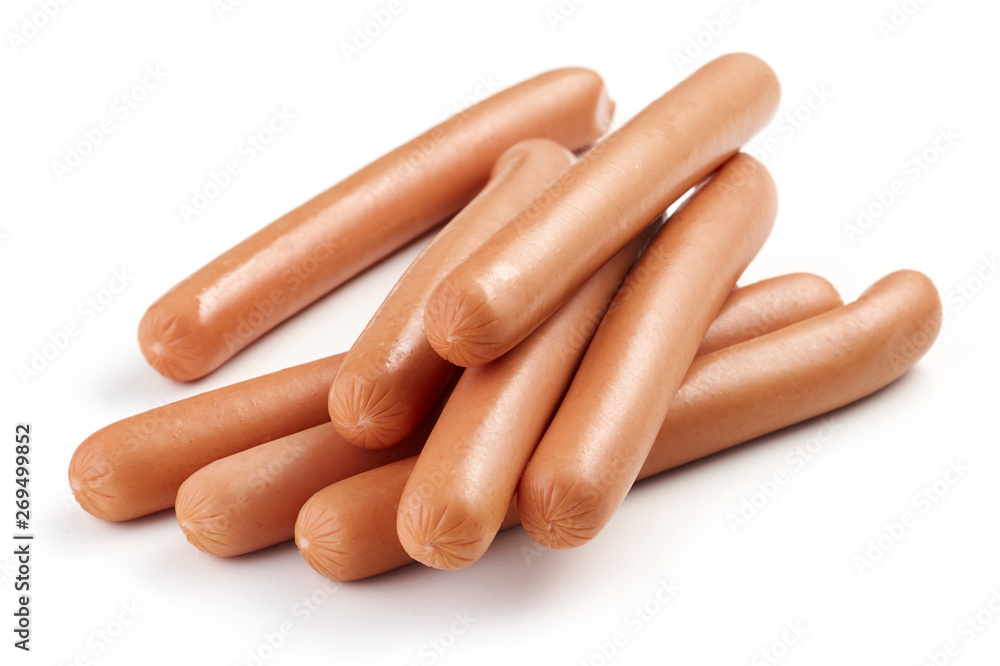 fresh boiled sausages on white background fresh boiled sausages on white background