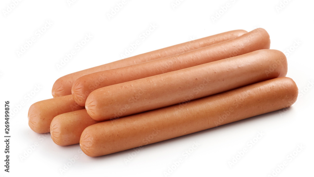 fresh boiled sausages on white background fresh boiled sausages on white background
