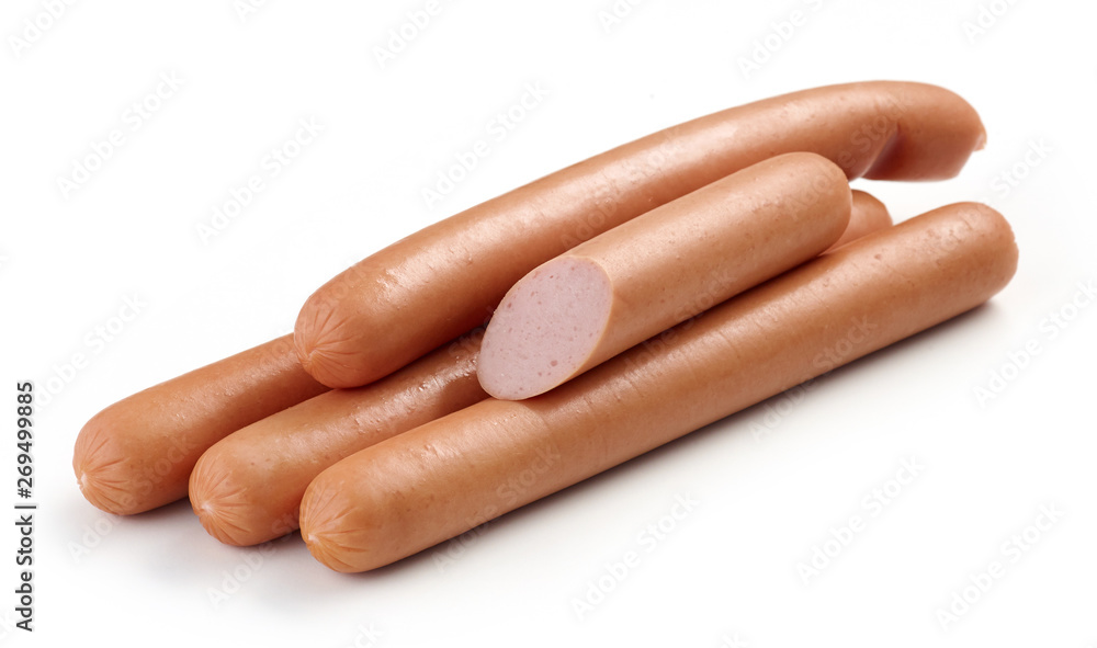 fresh boiled sausages on white background fresh boiled sausages on white background