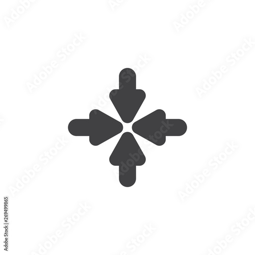 Resize, Minimize arrows vector icon. filled flat sign for mobile concept and web design. Four arrows pointing inside glyph icon. Symbol, logo illustration. Vector graphics