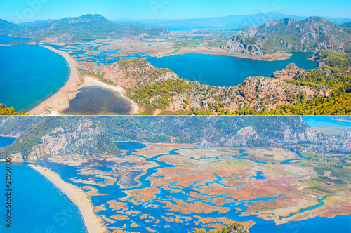 Panoramic view of iztuzu beach in Dalyan, Turkey photo