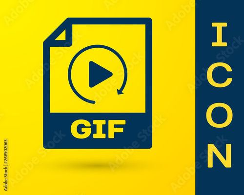Blue GIF file document icon. Download gif button icon isolated on yellow background. GIF file symbol. Vector Illustration