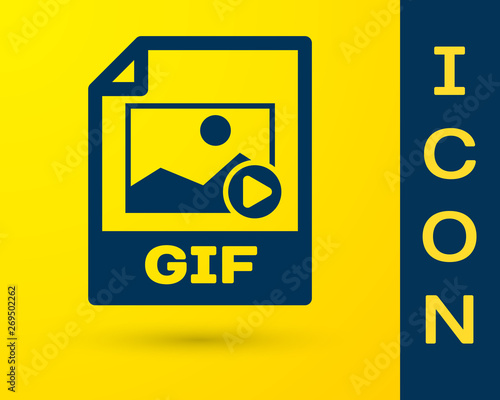 Blue GIF file document icon. Download gif button icon isolated on yellow background. GIF file symbol. Vector Illustration