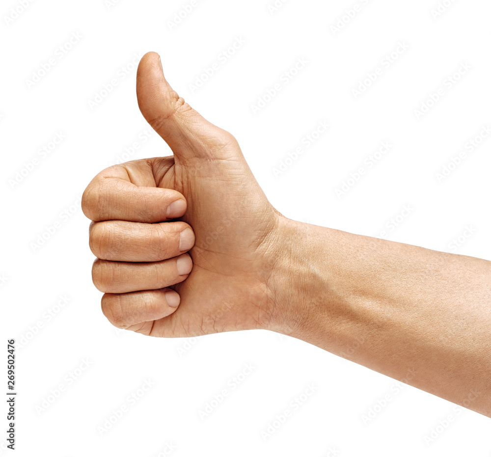 Man's hand showing thumb up - like sign, isolated on white background. Close up. Positive concept. High resolution product. Man's hand showing thumb up - like sign, isolated on white background. Close up. Positive concept. High resolution product.