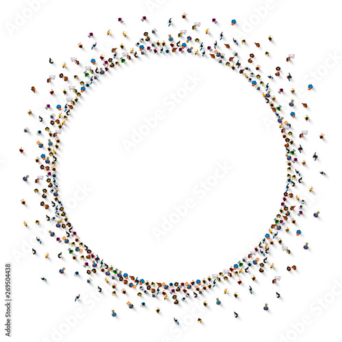Large group of people in the shape of circle.