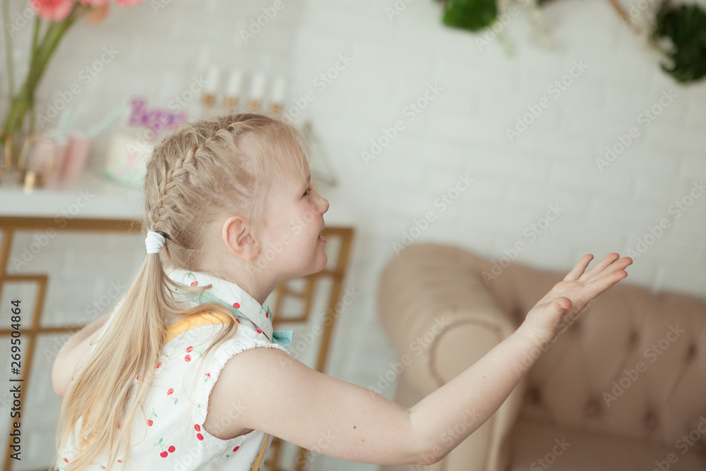 happy pretty little girl at birthday party, indoor happy pretty little girl at birthday party, indoor