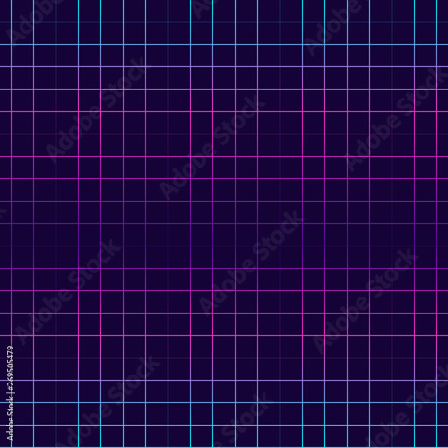 Geometric net seamless pattern. Vaporwave, retrowave, cyberpunk aesthetics. Futuristic digital vector wallpaper. Pink, cyan, purple laser grid background.