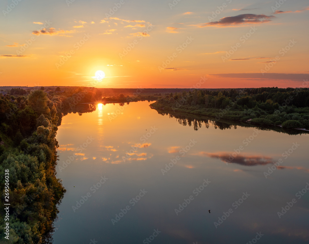 View of the sunset under the river, top view