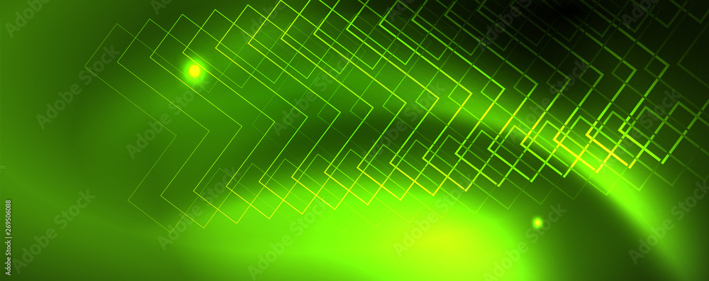 Techno glowing background, futuristic dark template with neon light effects and simple forms, vector Techno glowing background, futuristic dark template with neon light effects and simple forms, vector
