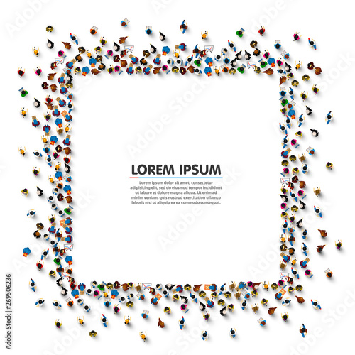 A group of people in a shape of frame banner.