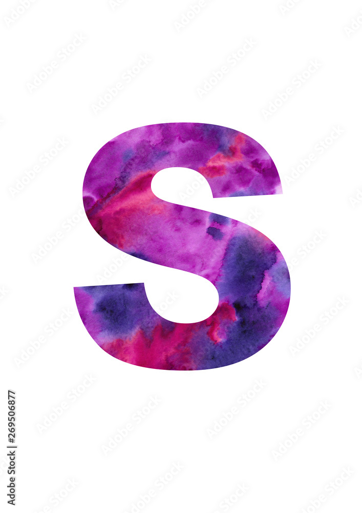 The letter. Element of alphabet. Watercolor hand drawn illustration The letter. Element of alphabet. Watercolor hand drawn illustration