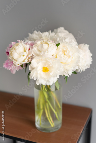 Wallpaper Mural White peonies in a metal vase. Beautiful peony flower for catalog or online store. Floral shop concept . Beautiful fresh cut bouquet. Flowers delivery Torontodigital.ca