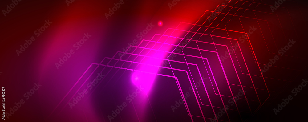 Neon glowing techno lines, hi-tech futuristic abstract background template, vector Neon glowing techno lines, hi-tech futuristic abstract background template, vector