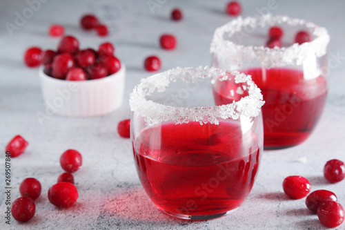 Glasses with red cranberry cocktail