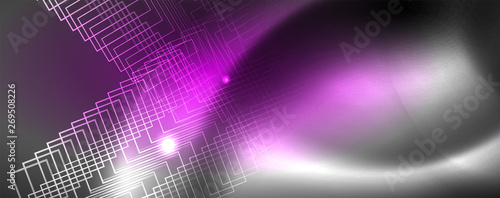 Shiny neon techno template. Neon lines background, 80s style laser rays