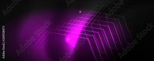 Shiny neon techno template. Neon lines background, 80s style laser rays