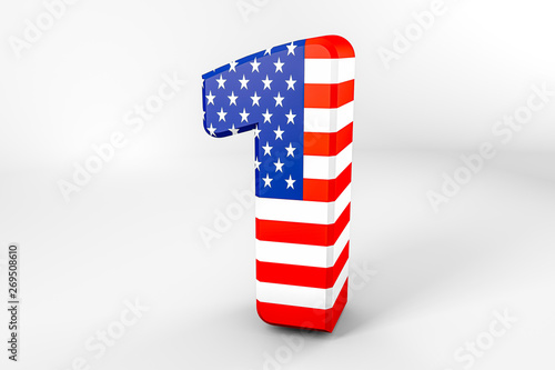 Number 1 with the American flag. 3D rendering - Illustration