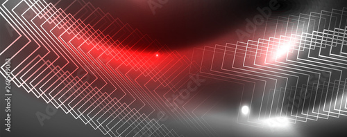 Shiny neon techno template. Neon lines background, 80s style laser rays