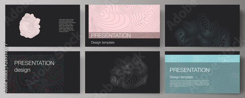 The minimalistic abstract vector illustration of the editable layout of the presentation slides design business templates. Topographic contour map, abstract monochrome background.