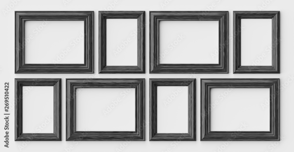 Black wooden frames for picture or photo on white wall with shad Black wooden frames for picture or photo on white wall with shad