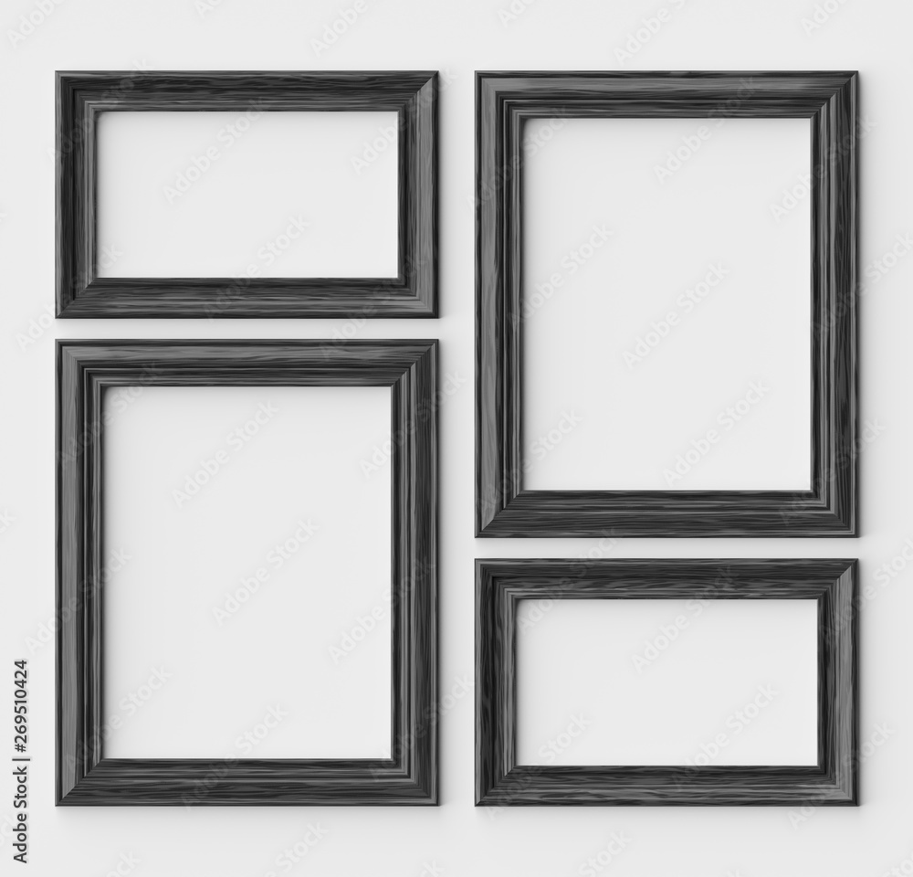 Black wood frames for picture or photo on white wall with shadow Black wood frames for picture or photo on white wall with shadow