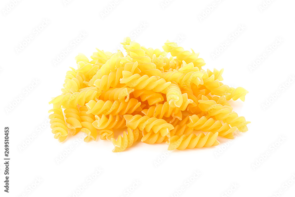 Pasta isolated on white background, closeup. Dry uncooked whole pasta Pasta isolated on white background, closeup. Dry uncooked whole pasta