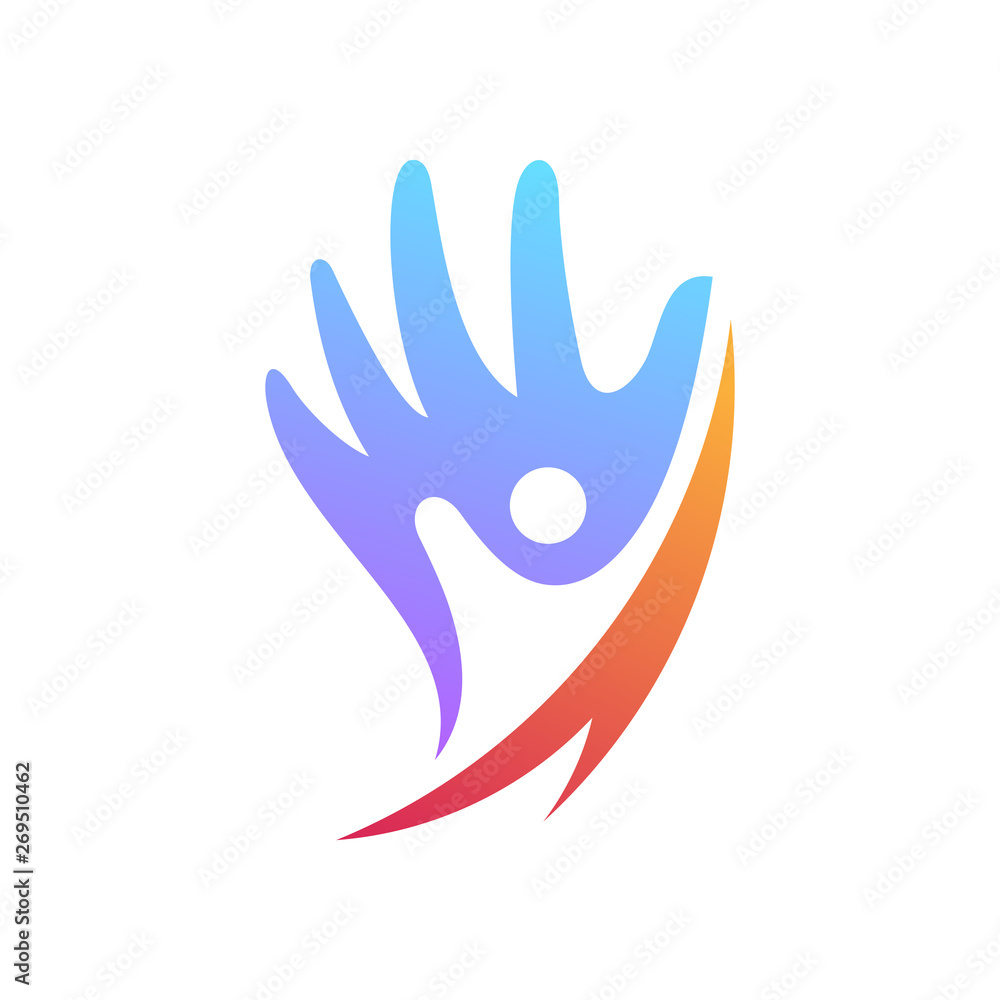 simple flat hand with people shape logo design inspiration simple flat hand with people shape logo design inspiration