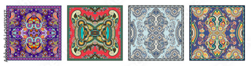set of authentic silk neck scarf or kerchief square pattern design