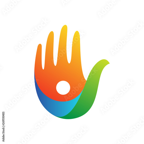 multicolored hand logo design with people shape for people care