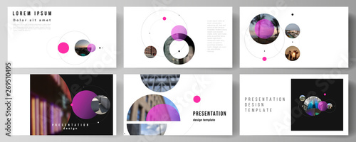 The minimalistic vector layout of the presentation slides design business templates. Simple design futuristic concept. Creative background with circles and round shapes that form planets and stars.