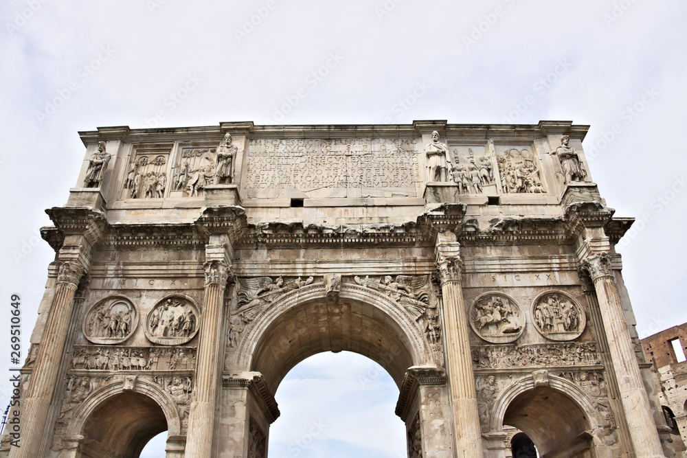 Detail of the Arch of Constantine. The arch is located near the Colosseum and is designed to commemorate the victory of Constantine against Maxentius.
