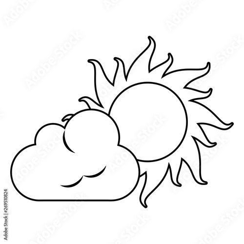 Sun and cloud cartoon isolated in black and white