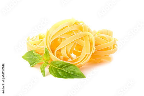 Pasta isolated on white background, closeup. Dry raw whole pasta