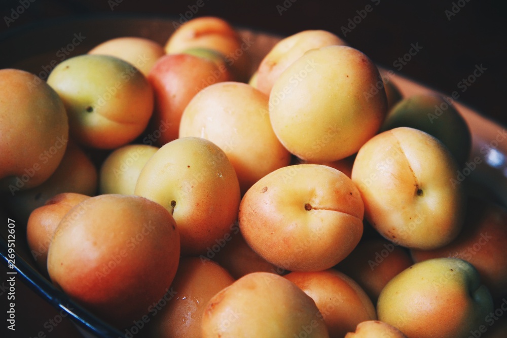 Close up ripe apricots bowl Close up ripe apricots bowl