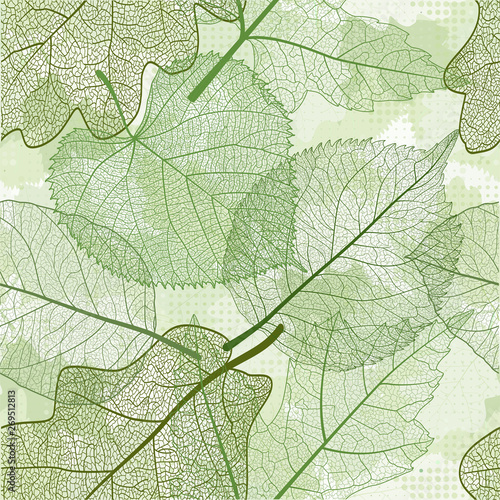 Seamless pattern with abstract green leaves. Vector illustration. EPS 10