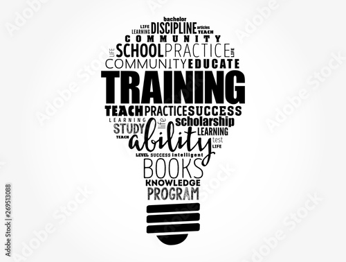 TRAINING light bulb word cloud collage, education concept background