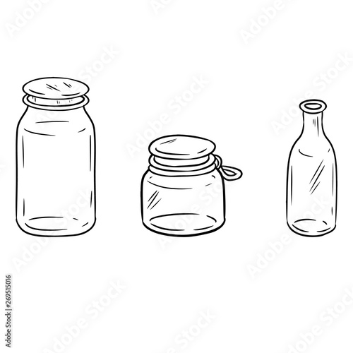 Use less plastic glass jars. Ecological and zero-waste bottles doodle image. Go green living