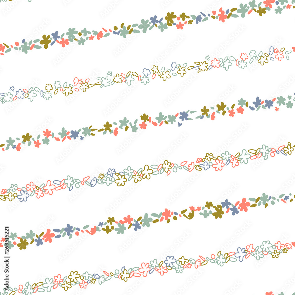  Floral vector seamless pattern. Simple stylized flowers background.