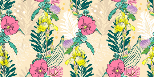 original trendy seamless artistic flower pattern, beautiful tropical floral exotic background