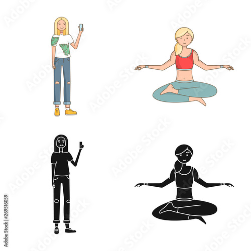 Vector illustration of posture and mood sign. Set of posture and female stock vector illustration.