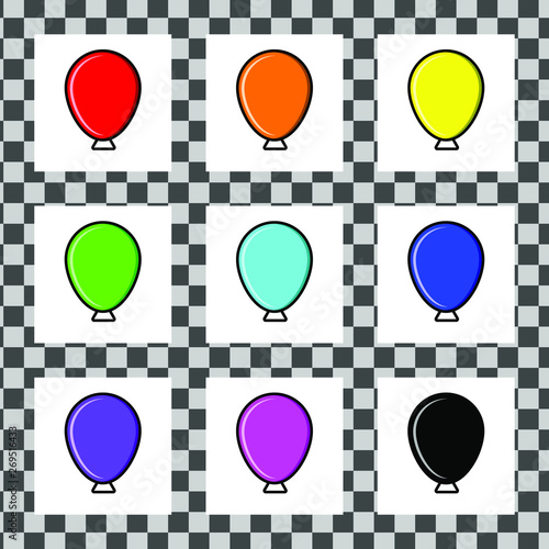 A set of simple balloons of different colors in flat style. Each individual is isolated on a white background. Simple highlights and shadows on top . EPS 10.