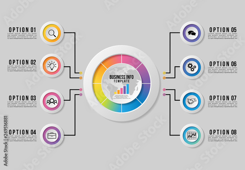 Vector Infographic Design Template with Options Steps and Marketing Icons can be used for info graph, presentations, process, diagrams, annual reports, workflow layout