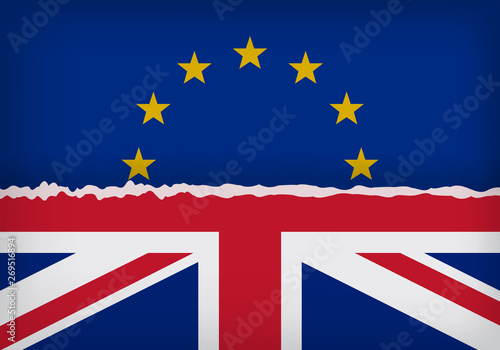 flags of United Kingdom and European Union with the break line. Brexit referendum concept about UK