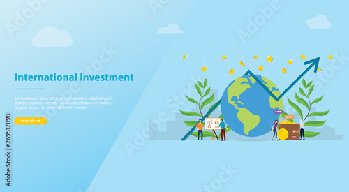 international investment concept with big globe with modern blue flat style for website template or landing homepage banner - vector