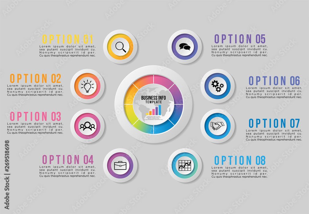Vector Infographic Design Template with Options Steps and Marketing Icons can be used for info graph, presentations, process, diagrams, annual reports, workflow layout Vector Infographic Design Template with Options Steps and Marketing Icons can be used for info graph, presentations, process, diagrams, annual reports, workflow layout