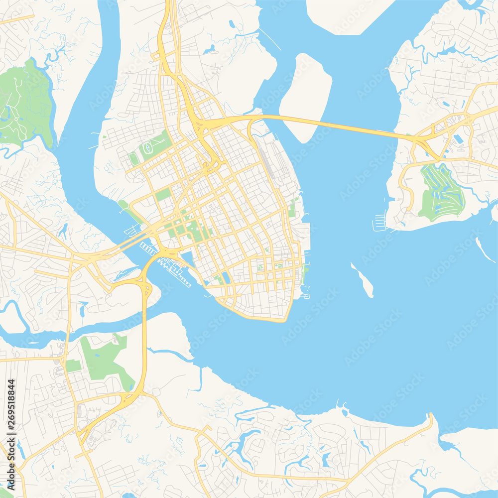 Naklejka premium Pusta mapa wektorowa Charleston, Karolina Południowa, USA