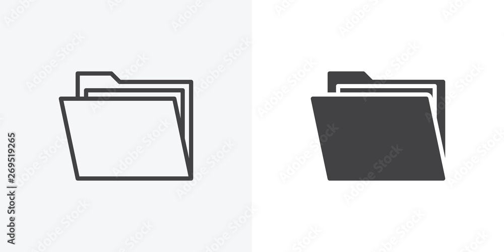 Open file folders icon. line and glyph version, outline and filled vector  sign. Folder with documents linear and full pictogram. Symbol, logo  illustration. Different style icons set Stock Vector | Adobe Stock